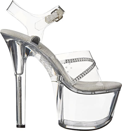 Jewel-711 Clear Strappy Rhinestone 7" Heel Sandals