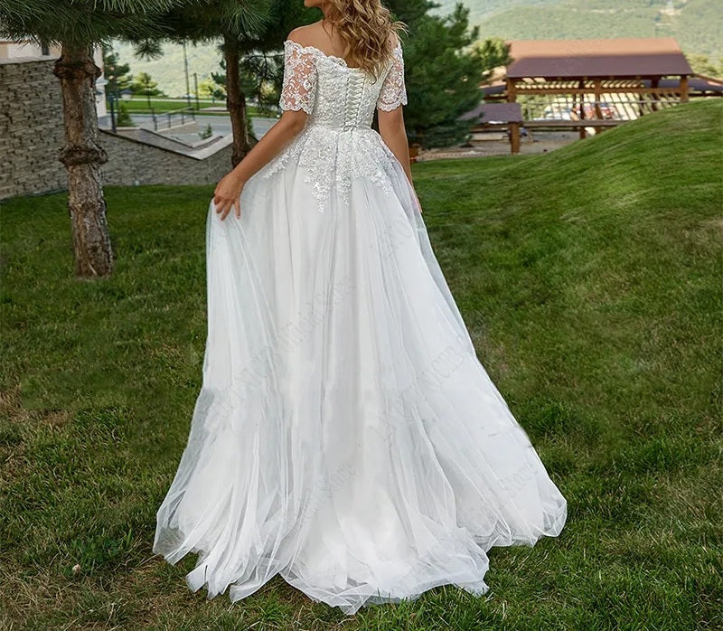 Sequined Lace/Tulle Off Shoulder Wedding Gown All Sizes/Colors