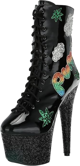 Puff-709 Sequined Screen Marijuana Printed Ankle Boots