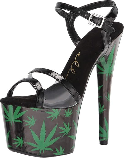 Ashley-709 Marijuana Printed Strappy 7" Heel Sandals