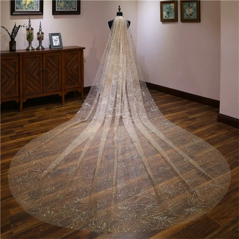 Flower Abstract Crystal Tulle Chapel Length Wedding Veil