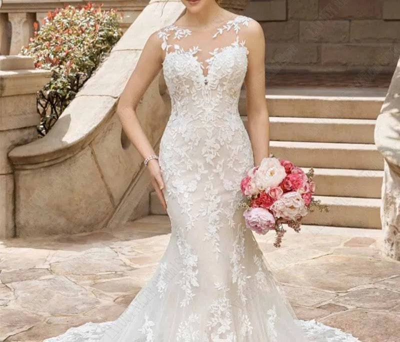 Sleeveless Lace Applique/Tulle Wedding Gown Train Set All Sizes/Colors