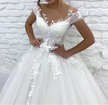 Floral Applique/Glitter Tulle Wedding Gown All Sizes/Colors