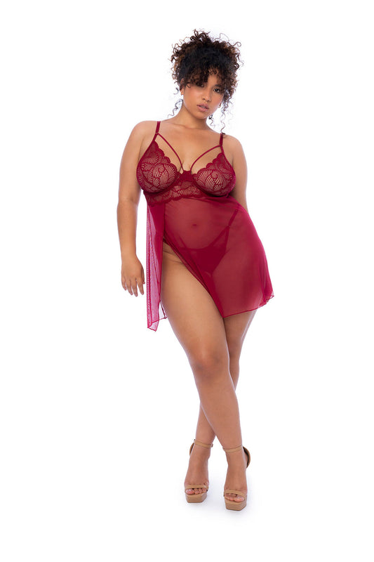 Queen Modern Lace Babydoll Set