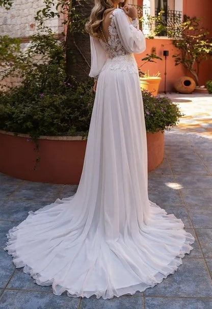 Willow Lace Applique/Chiffon Boho Wedding Gown All Sizes/Colors