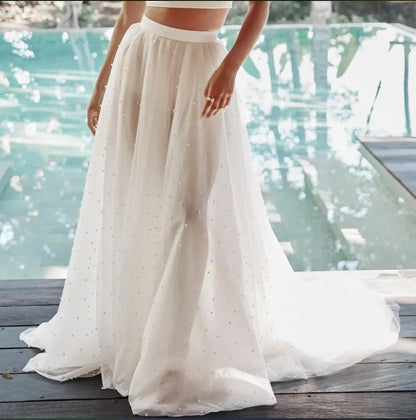 Custom Pearl Tulle A Line Full Wedding Skirt All Sizes/Colors