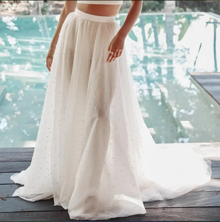 Custom Pearl Tulle A Line Full Wedding Skirt All Sizes/Colors