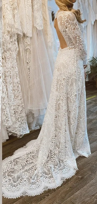 Boho All Over Lace Sheath Wedding Gown All Sizes/Colors