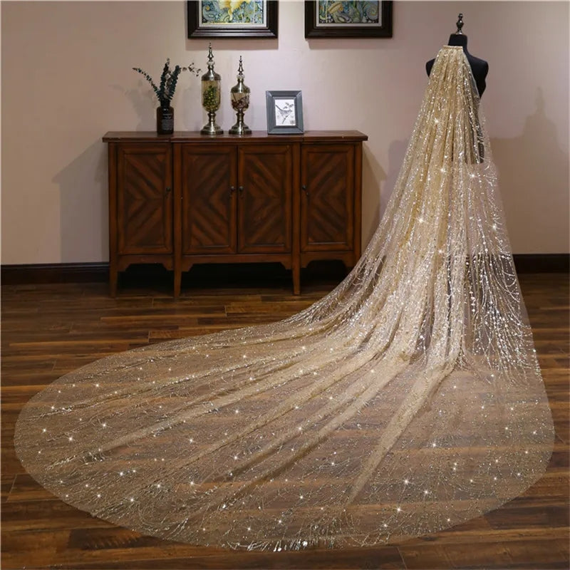 Starry Abstract Crystal Tulle Chapel Length Wedding Veil