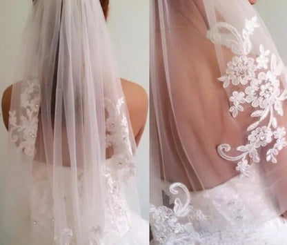 Rhinestone Lace Waist Wedding Veil