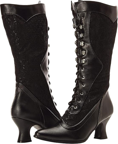 Rebecca-253 Lacey Patent Victorian Knee Boots