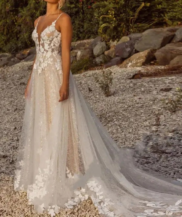 Sparkle Floral A Line Wedding Gown All Sizes/Colors