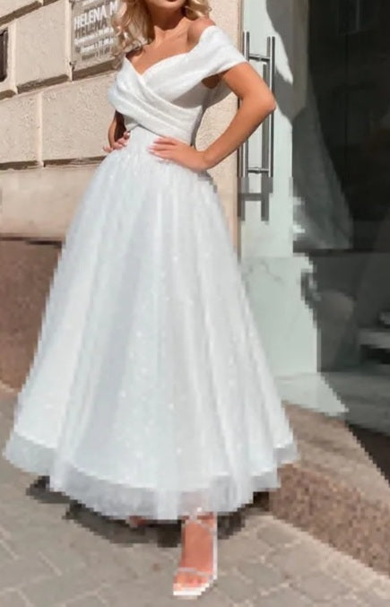 All Over Sparkle Tea Length Wedding Dress All Sizes/Colors