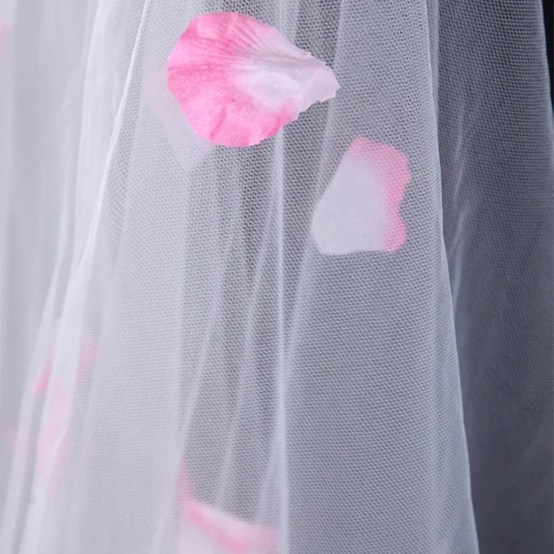 Rose Petal Accent Chapel Length Wedding Veil w/ Blusher