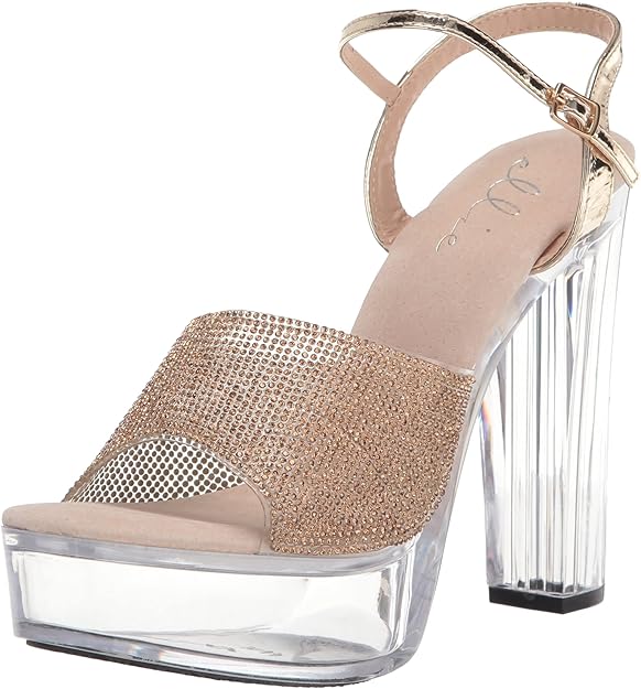 Larissa-675 Chunky Heel Rhinestone Sandals