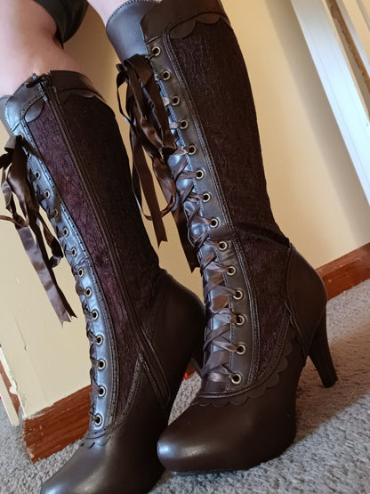 Mary-414 Victorian Lacey Faux Leather Boots