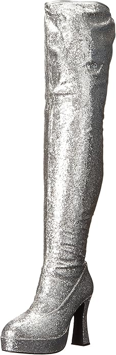 Bright-557 Glitter Chunky Heel Thigh High Boots