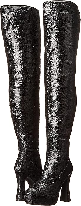 Bright-557 Glitter Chunky Heel Thigh High Boots