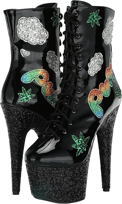 Puff-709 Sequined Screen Marijuana Printed Ankle Boots