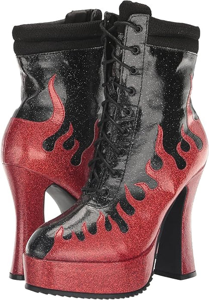 Fire-557 Flamed Design Chunky Heel Boots