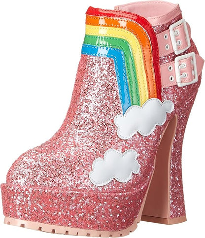 Cherub-557 Chunky Heel Glitter Rainbow Booties