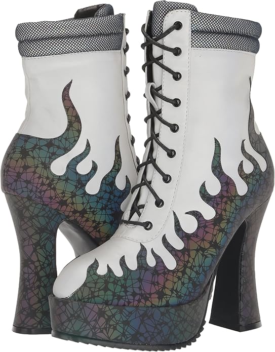 Fire-557 Flamed Design Chunky Heel Boots