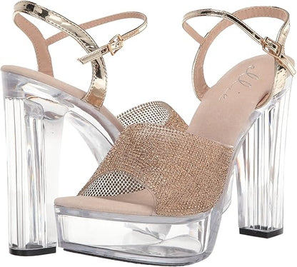 Larissa-675 Chunky Heel Rhinestone Sandals