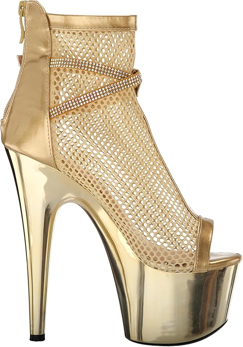 Swank-709 Rhinestone Strap Fishnet Booties