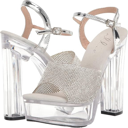 Larissa-675 Chunky Heel Rhinestone Sandals