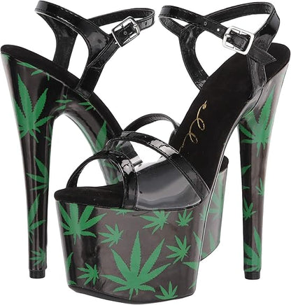 Ashley-709 Marijuana Printed Strappy 7" Heel Sandals