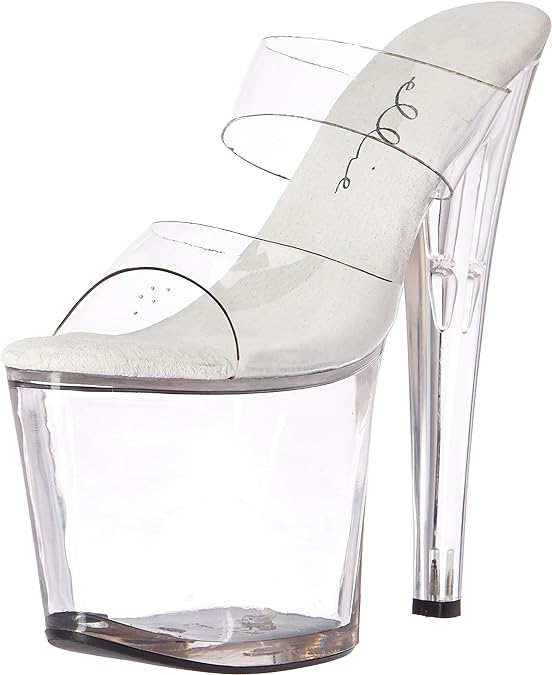 Coco-821 Clear 8" Heel Mule Sandals.