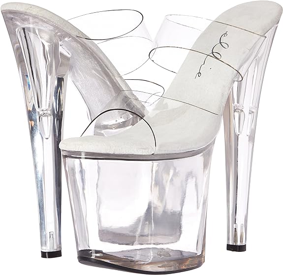 Coco-821 Clear 8" Heel Mule Sandals.