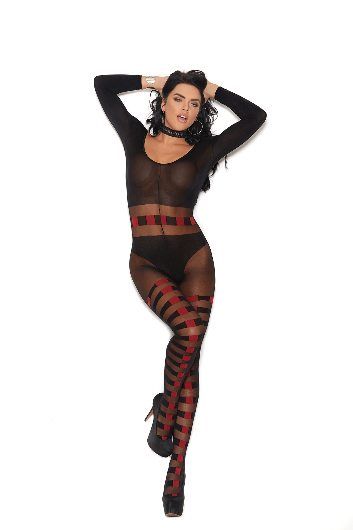 Opaque Striped Body Stocking