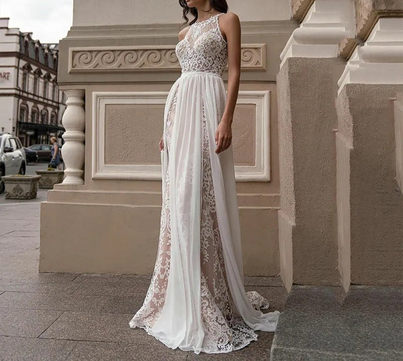 Grecian Goddess Illusion Column Wedding Gown All Sizes/Colors