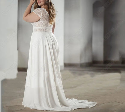 Lace/Chiffon Boho A Line Wedding Gown All Sizes/Colors