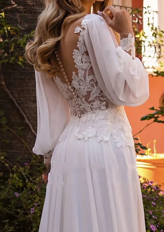 Willow Lace Applique/Chiffon Boho Wedding Gown All Sizes/Colors