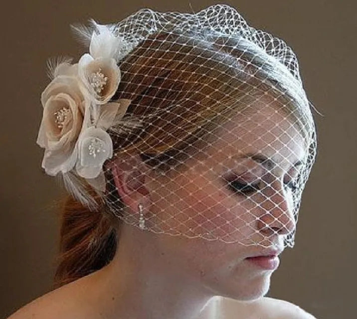 Vintage Rose Accent Net Birdcage/Fascinator Wedding Veil