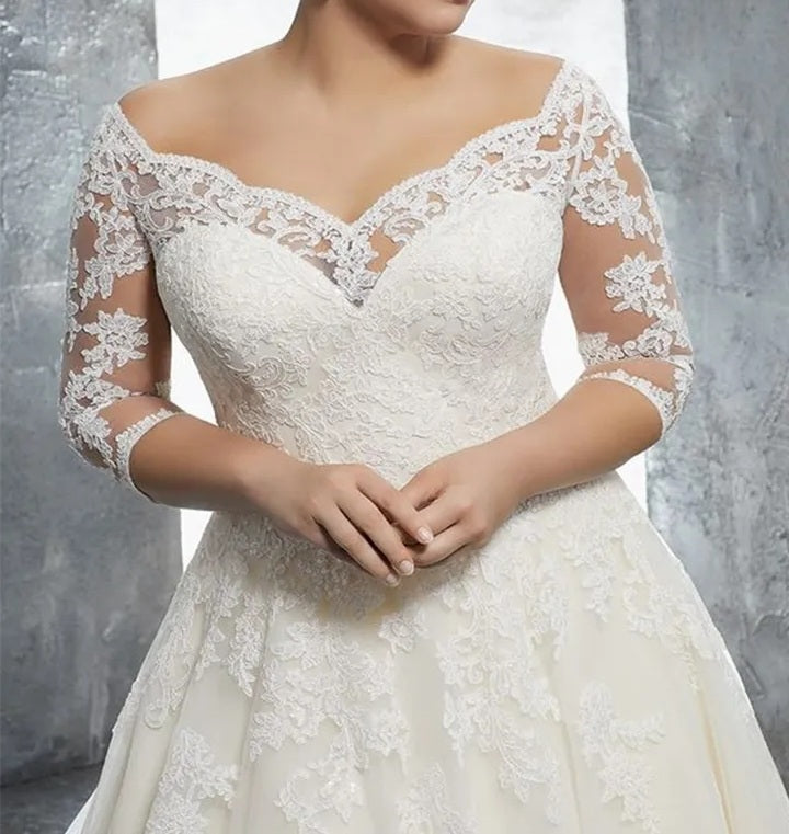 Elegant Lace Applique Wedding Gown All Sizes