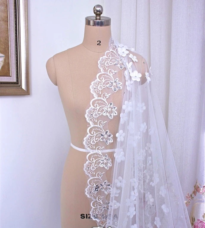 Rhinestone 3D Floral Wedding Veil