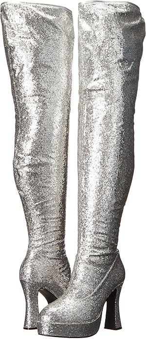 Bright-557 Glitter Chunky Heel Thigh High Boots