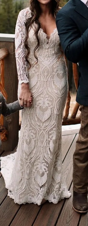 Custom Crochet Lace Boho Style Mermaid Wedding Gown All Sizes/Colors