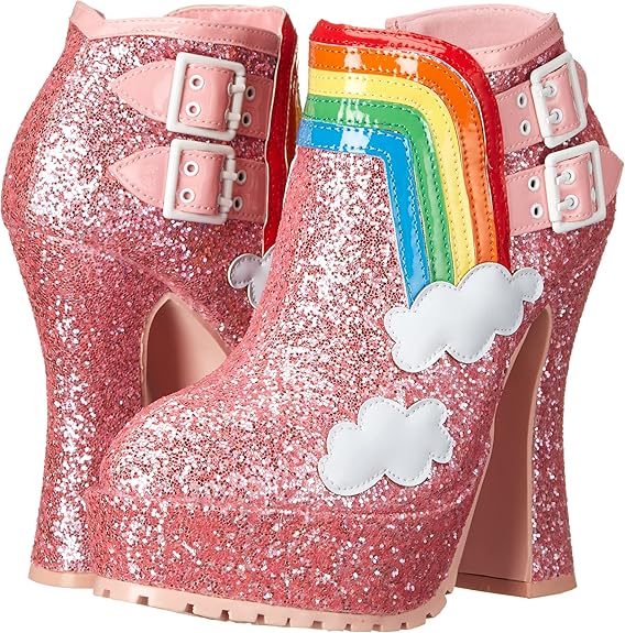 Cherub-557 Chunky Heel Glitter Rainbow Booties