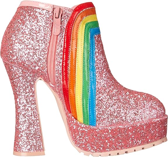 Cherub-557 Chunky Heel Glitter Rainbow Booties