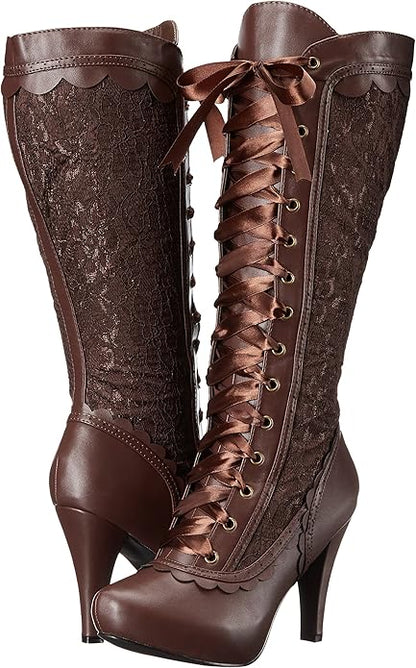 Mary-414 Victorian Lacey Faux Leather Boots