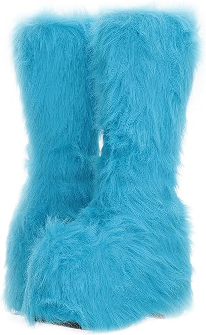 Fuzz-500 Faux Fur Knee Platform Boots