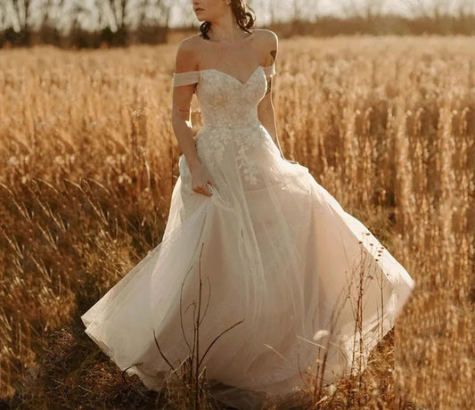 Off Shoulder Tulle/Lace Wedding Gown All Sizes/Colors