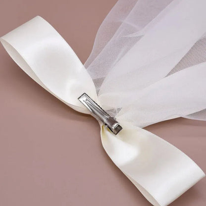 Bow Accent Tulle Flyaway Wedding Veil