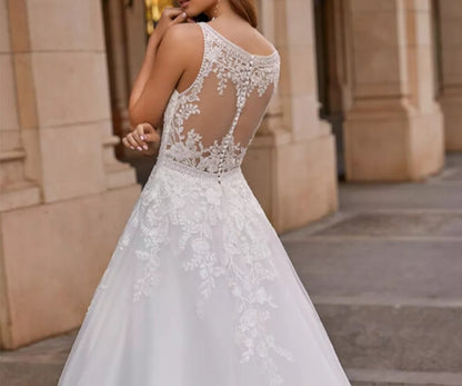 Applique Sleeveless Wedding Gown All Sizes/Colors