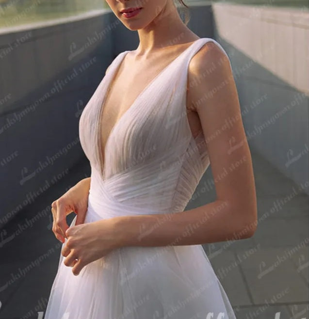 Pleated Tulle Simple Wedding Gown All Sizes/Colors