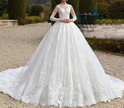 Floral Lace Cathedral Train Ball Wedding Gown All Sizes